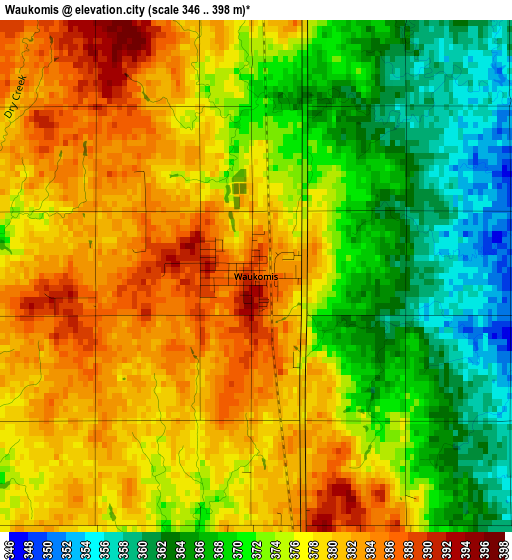 Waukomis elevation map