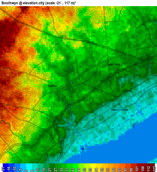 Boothwyn elevation map