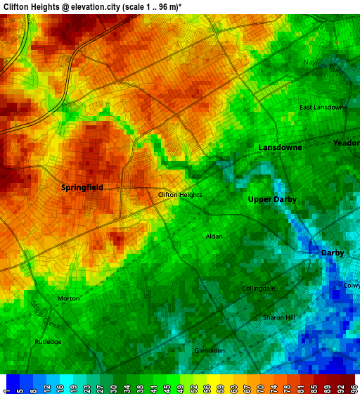Clifton Heights elevation map