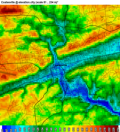 Coatesville elevation map