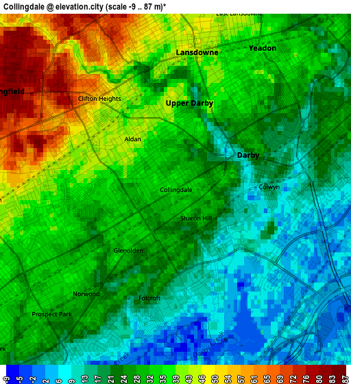 Collingdale elevation map