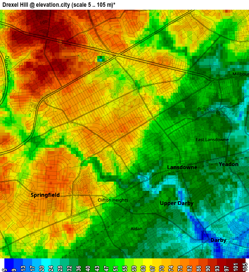 Drexel Hill elevation map