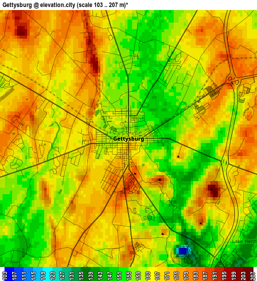 Gettysburg elevation map