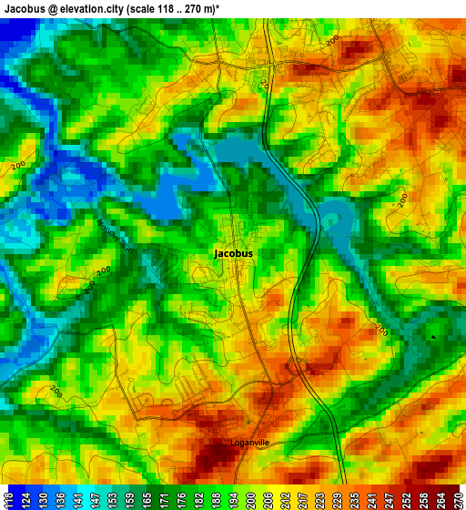 Jacobus elevation map