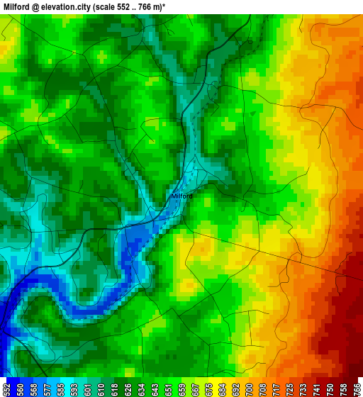 Milford elevation map