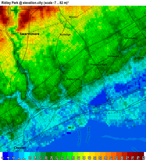 Ridley Park elevation map