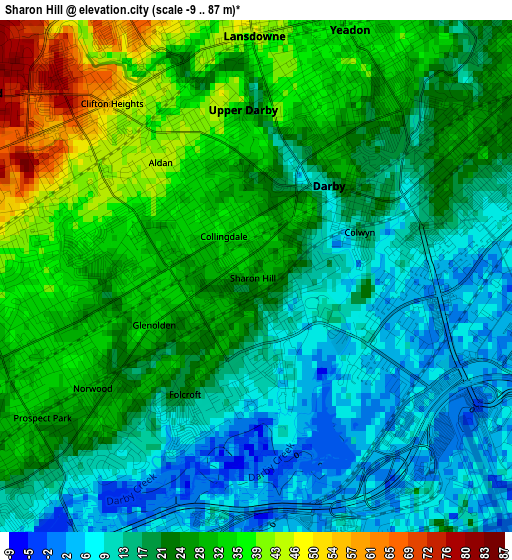 Sharon Hill elevation map