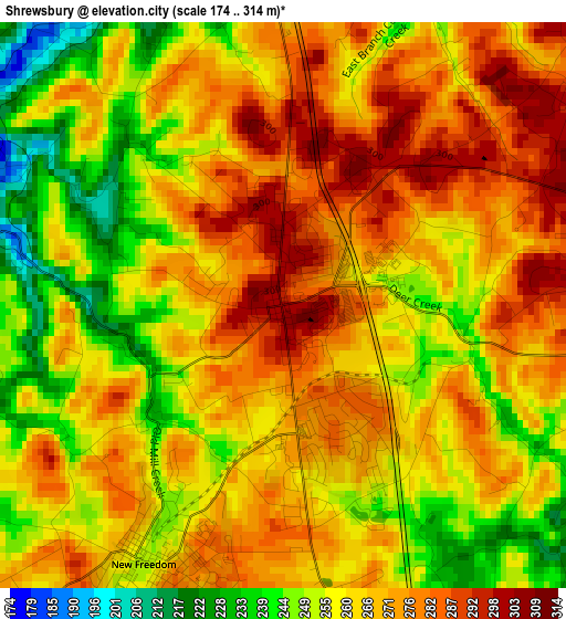 Shrewsbury elevation map