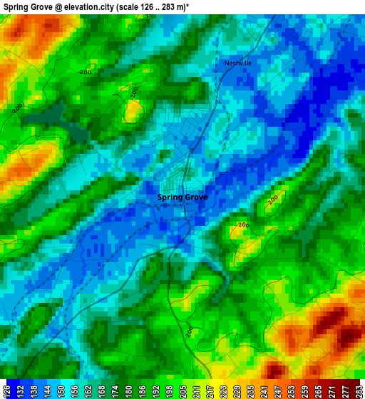 Spring Grove elevation map