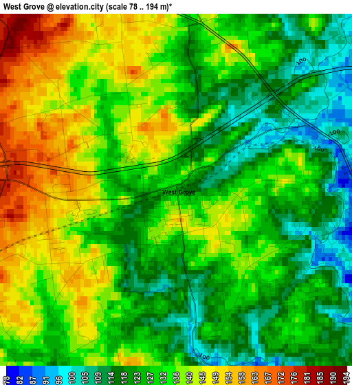 West Grove elevation map