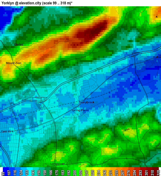 Yorklyn elevation map