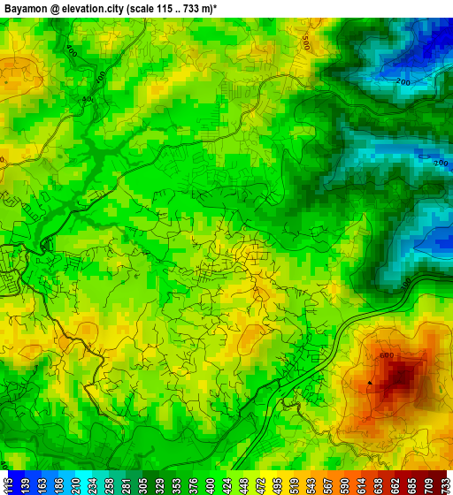 Bayamon elevation map