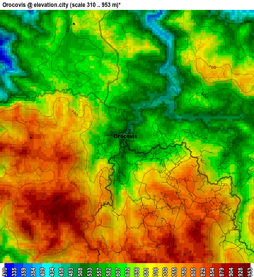 Orocovis elevation map