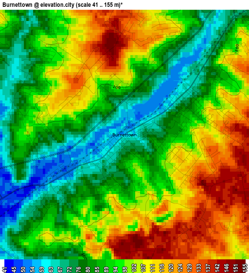 Burnettown elevation map