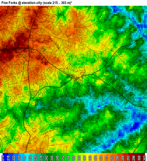 Five Forks elevation map