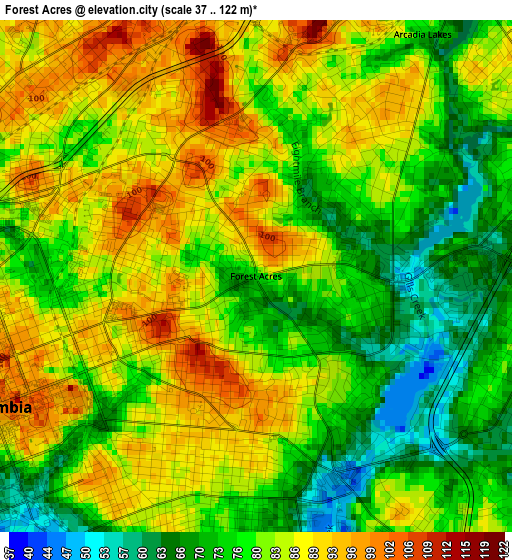 Forest Acres elevation map