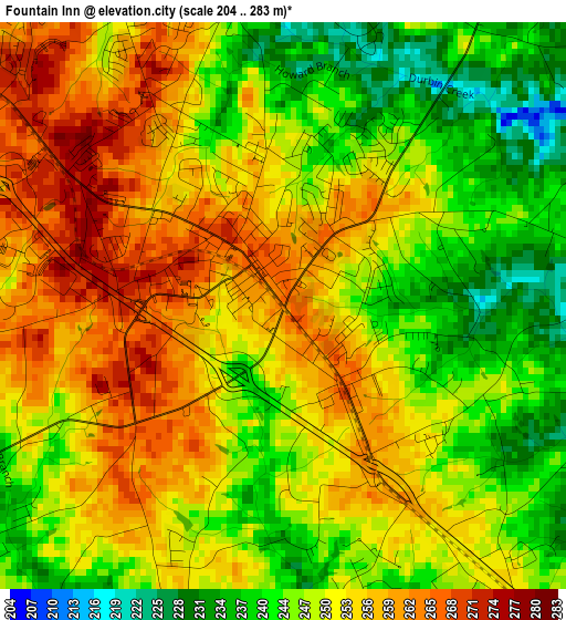 Fountain Inn elevation map