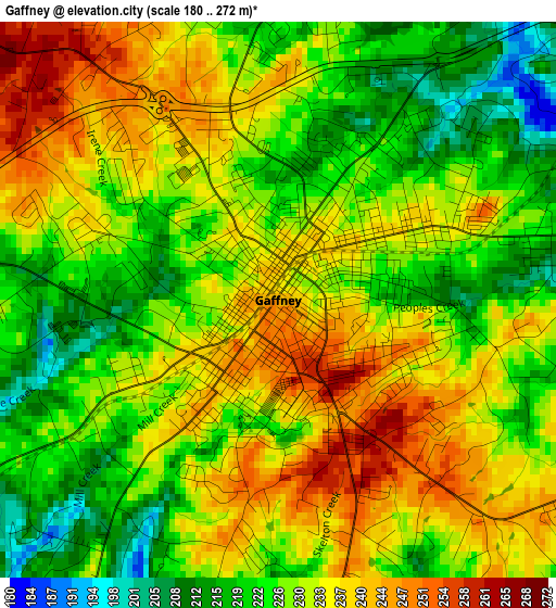 Gaffney elevation map