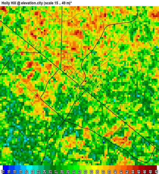 Holly Hill elevation map