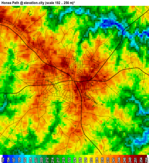 Honea Path elevation map