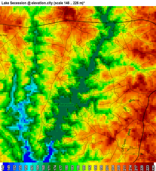 Lake Secession elevation map