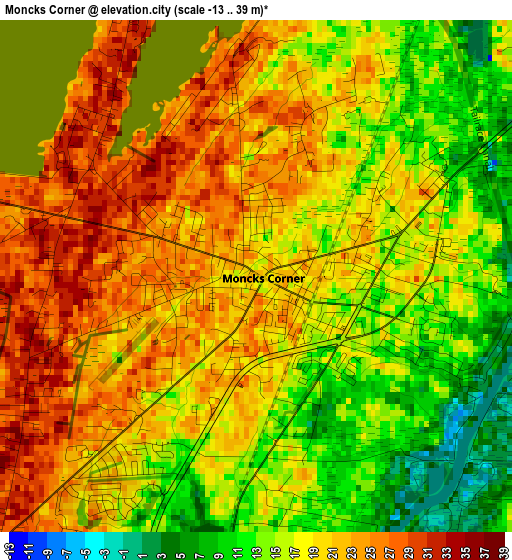 Moncks Corner elevation map