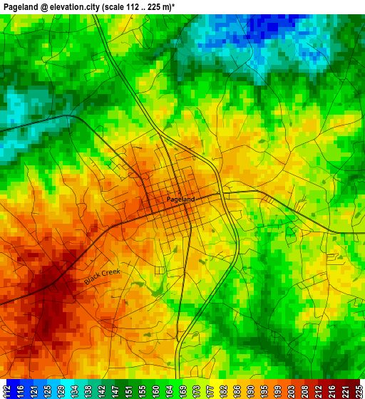 Pageland elevation map