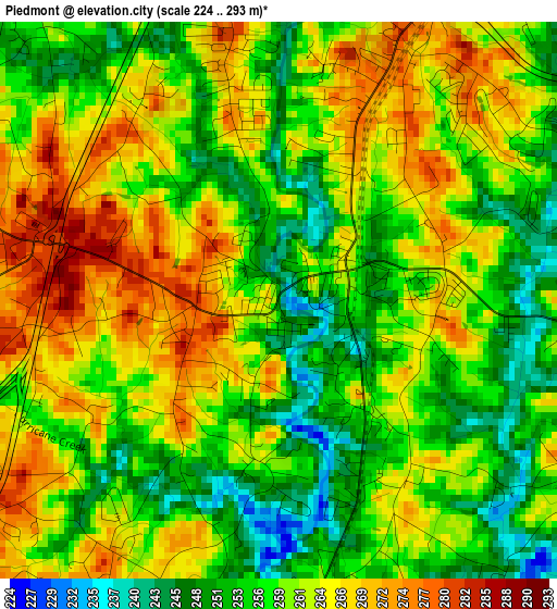 Piedmont elevation map