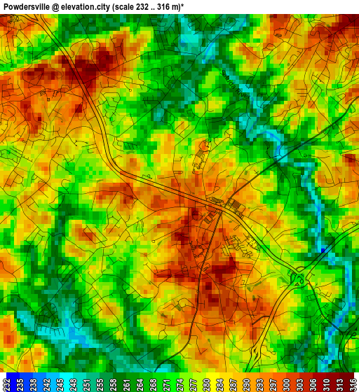 Powdersville elevation map