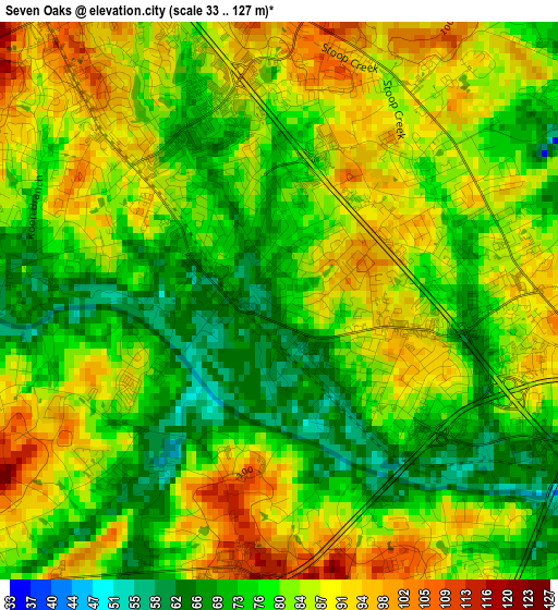 Seven Oaks elevation map