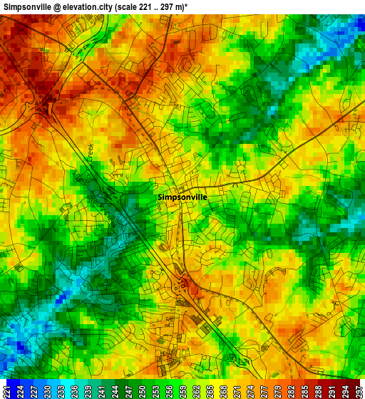 Simpsonville elevation map