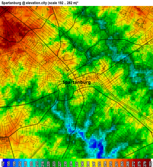 Spartanburg elevation map