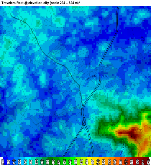 Travelers Rest elevation map