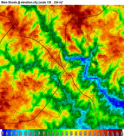 Ware Shoals elevation map