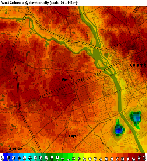 West Columbia elevation map