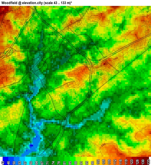 Woodfield elevation map