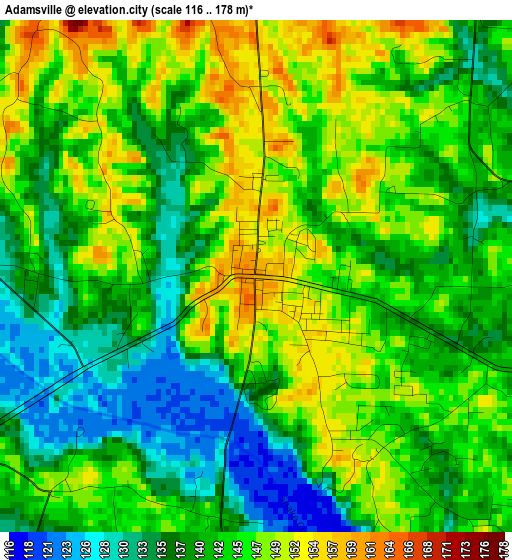 Adamsville elevation map