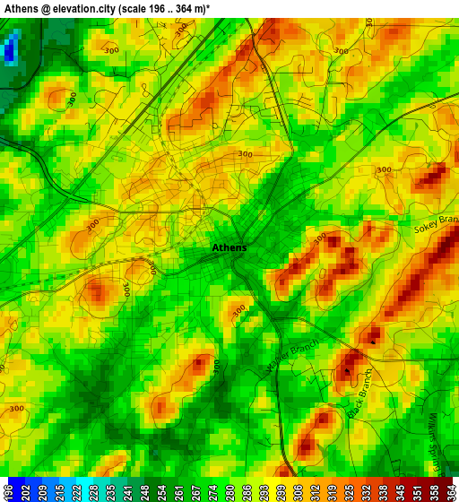 Athens elevation map