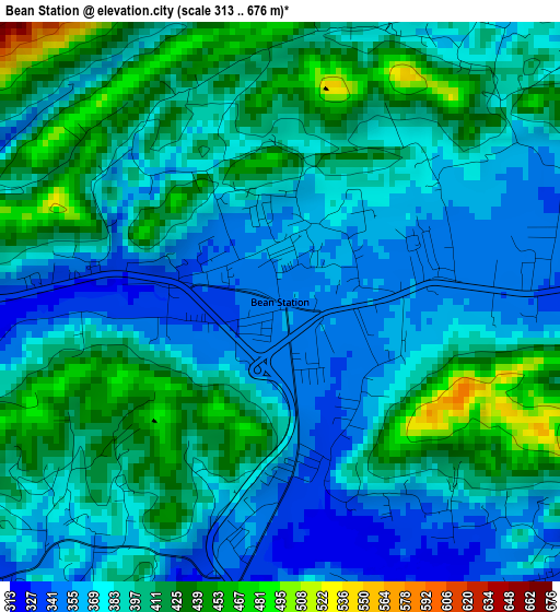 Bean Station elevation map