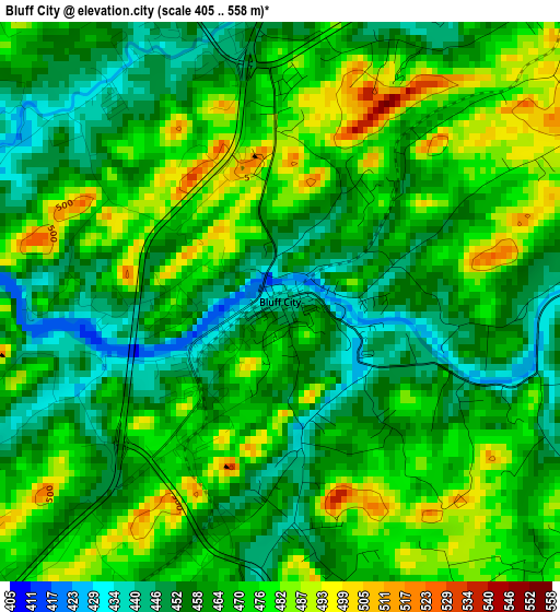 Bluff City elevation map