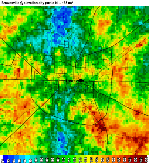 Brownsville elevation map