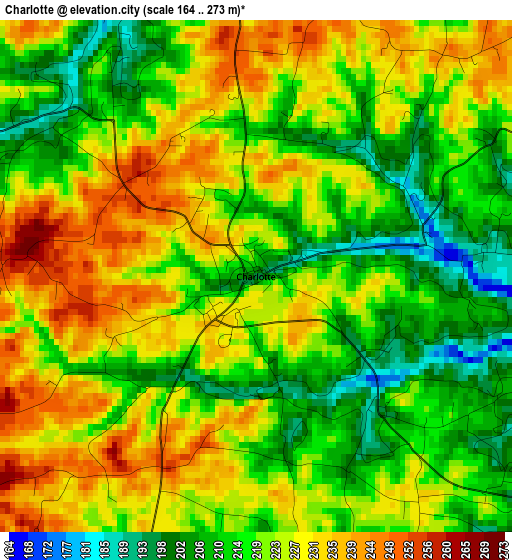 Charlotte elevation map