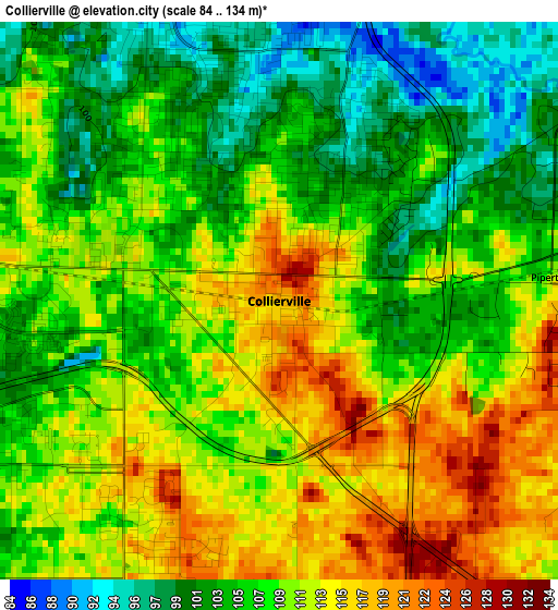 Collierville elevation map