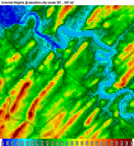 Colonial Heights elevation map