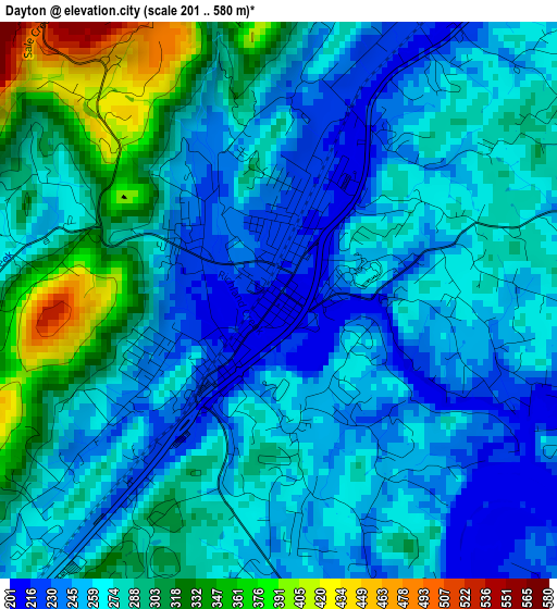 Dayton elevation map