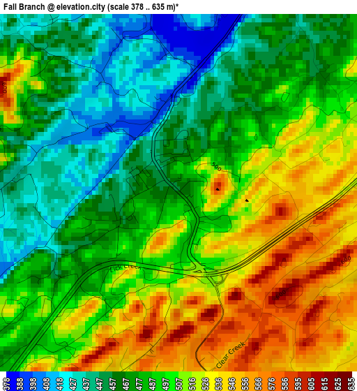 Fall Branch elevation map