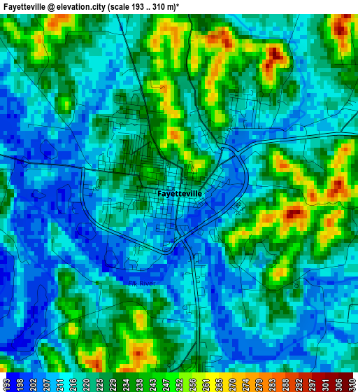 Fayetteville elevation map