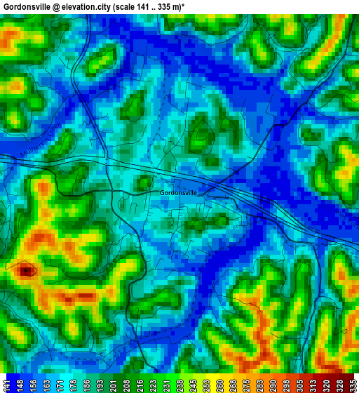 Gordonsville elevation map