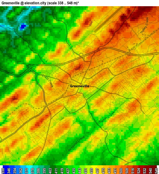 Greeneville elevation map