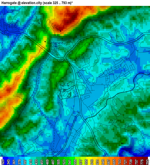 Harrogate elevation map